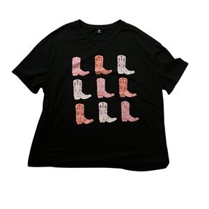 Women’s SHEIN black graphic tee with “western” boots on it